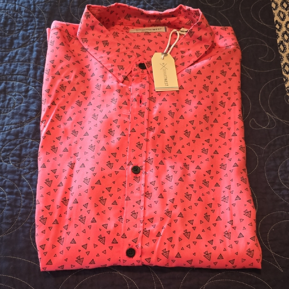 Departwest Men's Pink Geometric Button Down Shirt